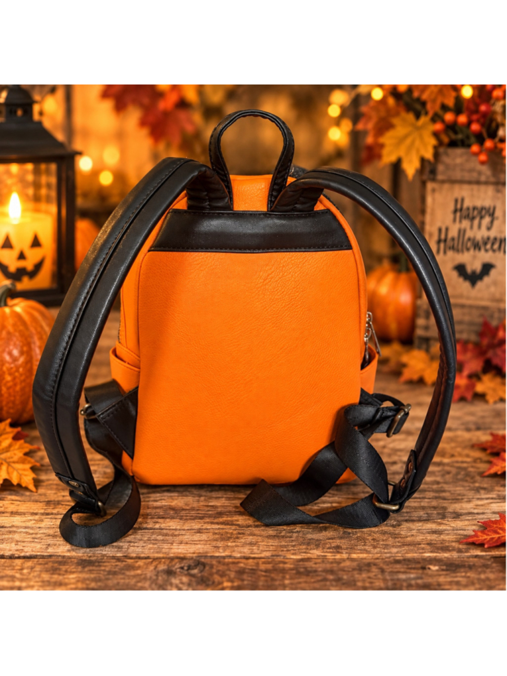 Disney Loungefly Mickey Mouse Pumpkin Halloween Mini Backpack Orange Spiderweb - Picture 2 of 14
